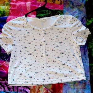 White floral print button crop top